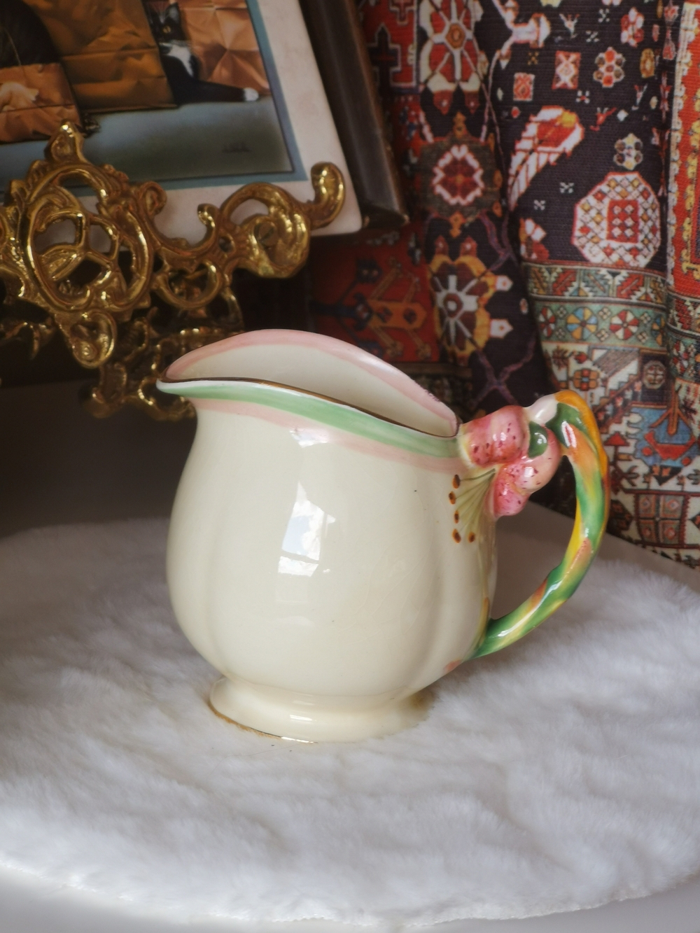 Royal Winton Grimwades Hand-Painted Creamer w/ Floral Handle
